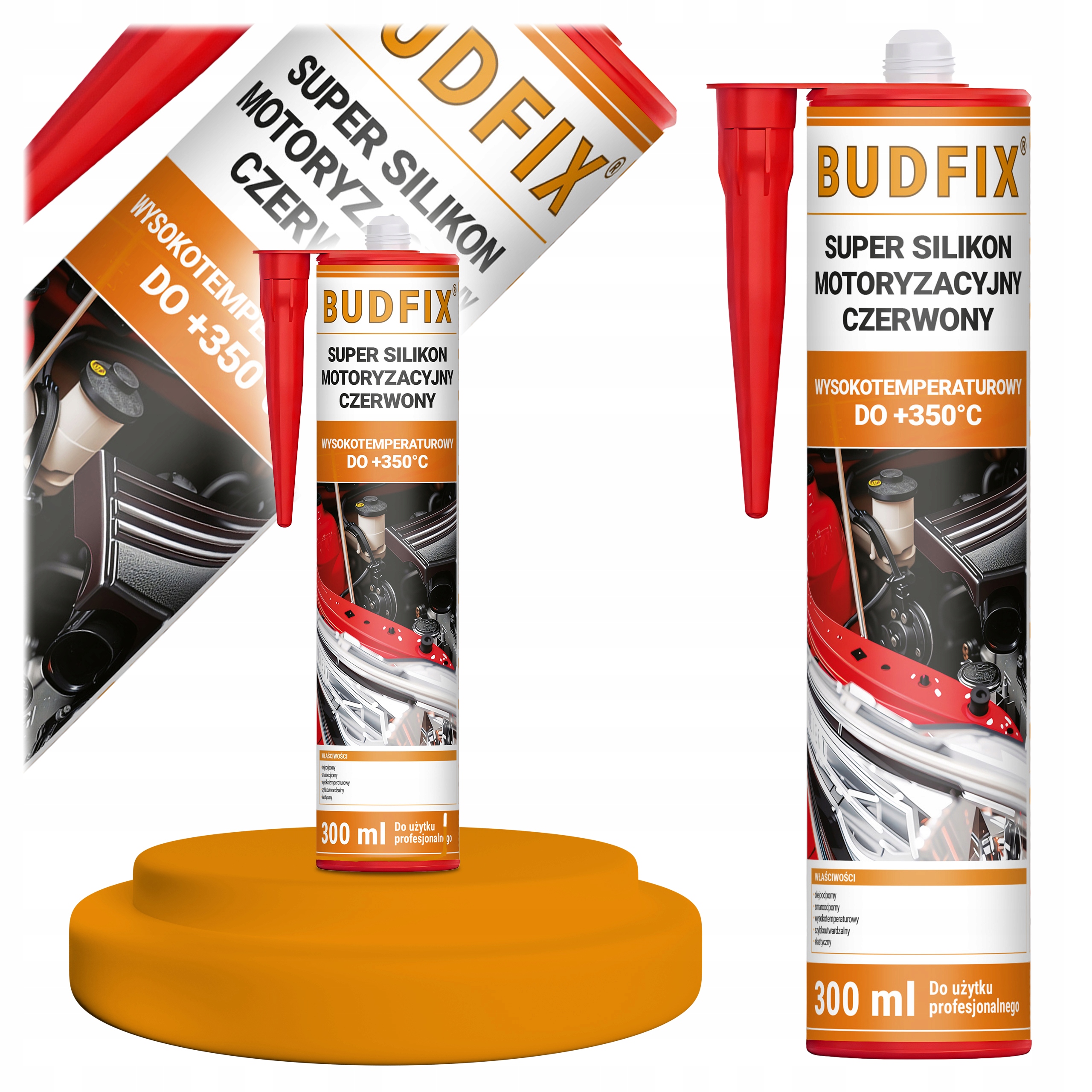 Silikon Motoryzacyjny Czerwony 350C Uszczelniacz Silnik Miska Olejowa 300ml