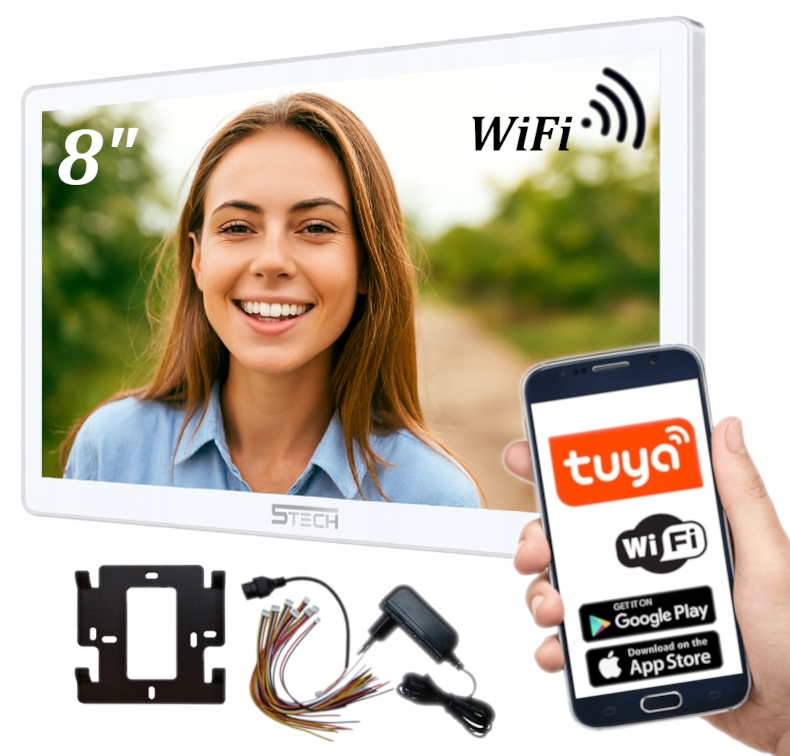 Monitor Wideodomofon Brama Furtka Aplikacja Tuya WiFi 5TECH Analogowy Biały