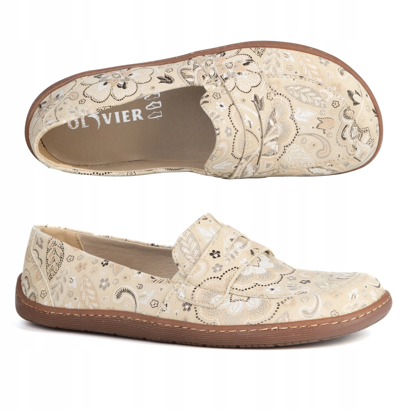 Barefoot Elegantní dámské minimalistické mokasíny 1280 béžové květy 37