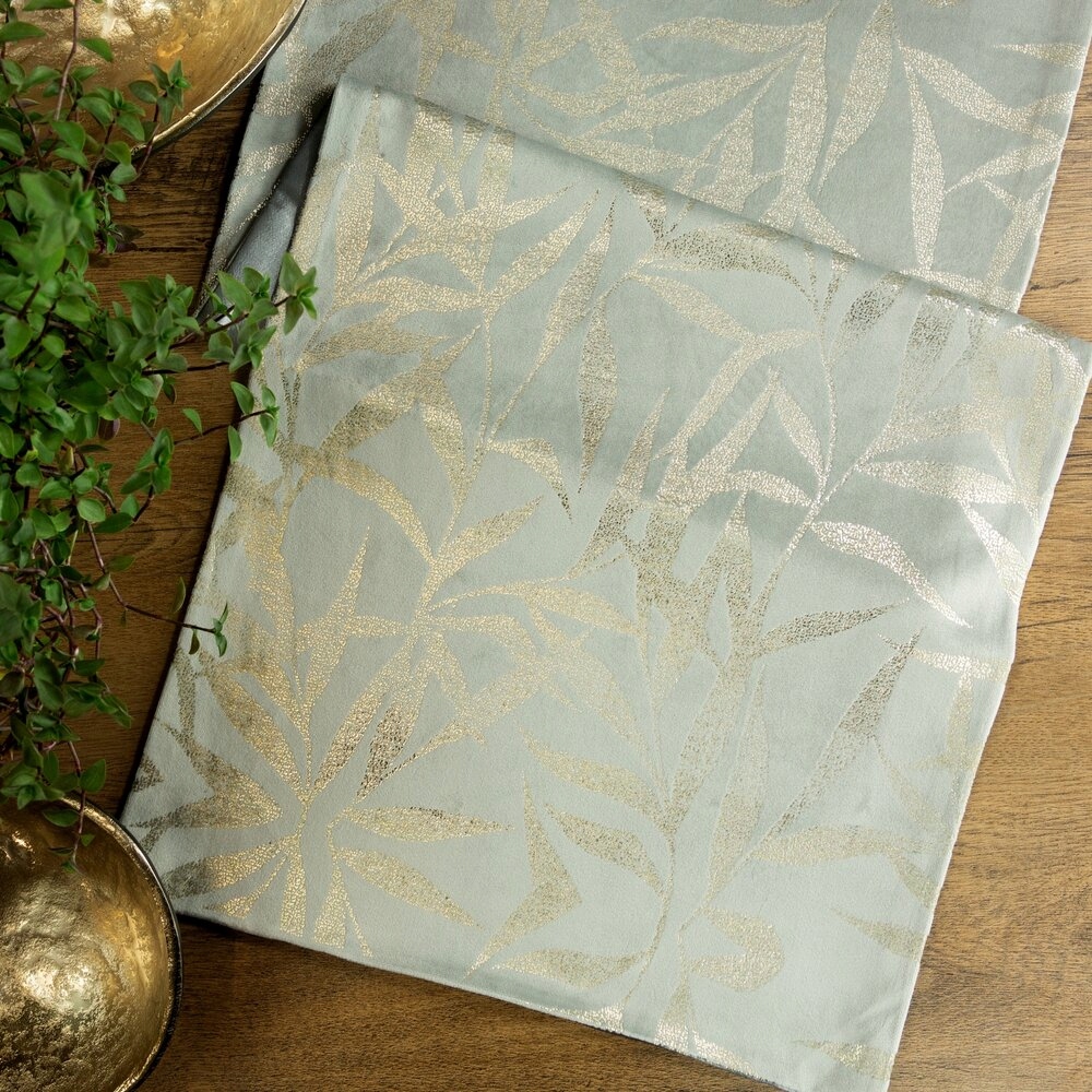 Bieżnik welwetowy 35X220 szary w modny złoty nadruk liści Długość 220 cm