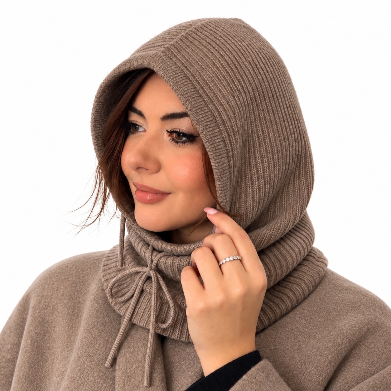 Kašmírová Balaclava 100% Kašmírová čepice nákrčník kapuce Meravil taupe