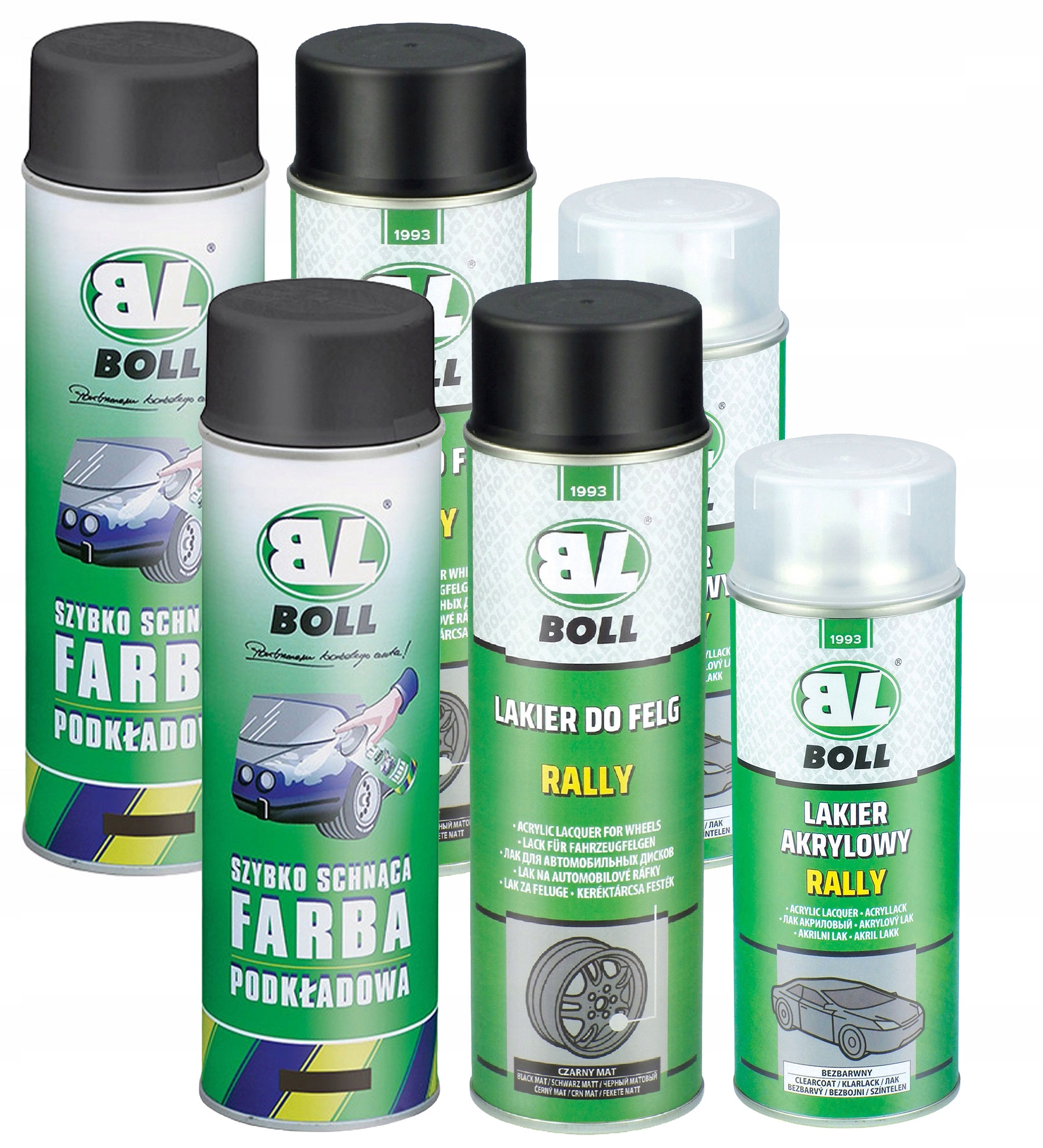 Zestaw Boll x2 czarny mat regeneracja felg podkład lakier bezbarwny