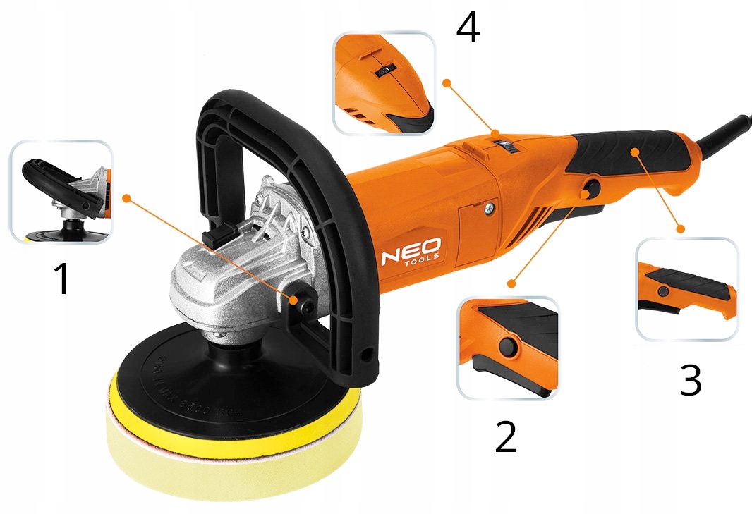 POLERKA SAMOCHODOWA MIMOŚRODOWA Z REGULACJĄ OBROTÓW ELEKTRYCZNA 150mm NEO Moc 900 W