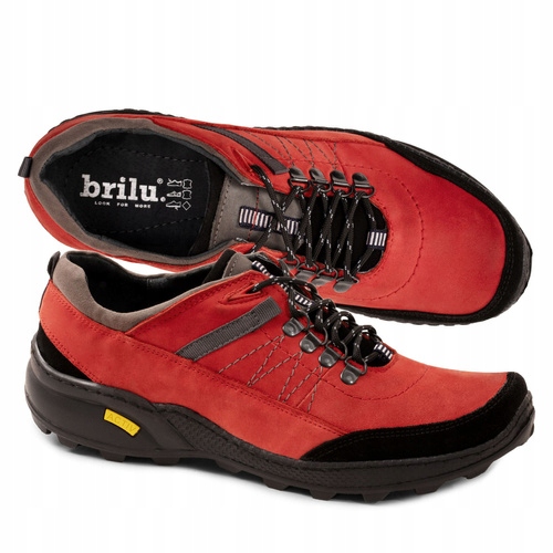 Brilu Polskie Skórzane Buty Trekkingowe Męskie Emerson Czerwone 43