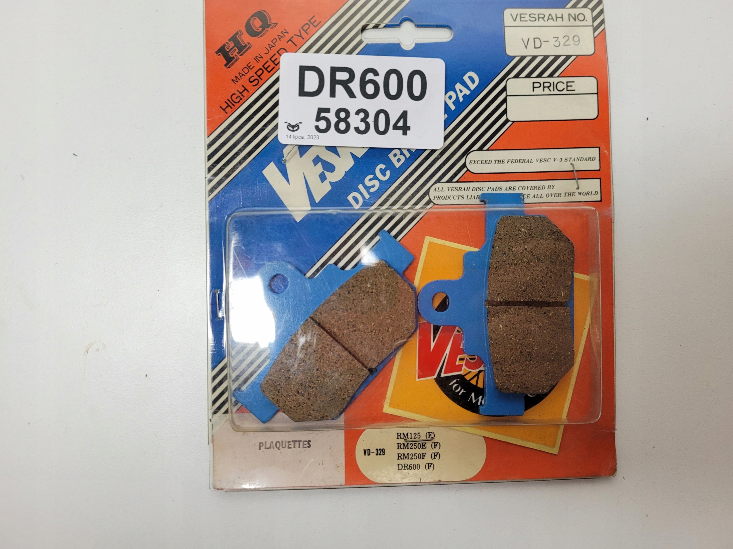 SUZUKI DR600 KLOCKI HAMULCOWE VD329