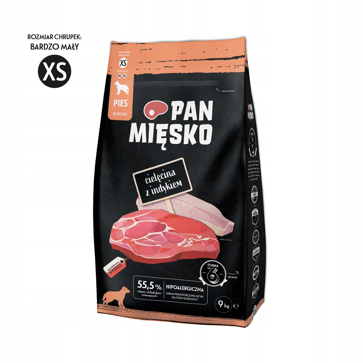 Pan Mięsko Cielęcina z indykiem Xs 9kg Karma dla psa