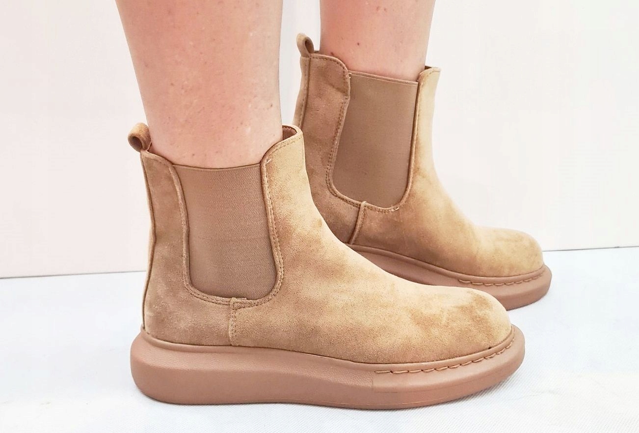 BRĄZOWE PŁASKIE ZAMSZOWE BOTKI BUTY SZTYBLETY 37