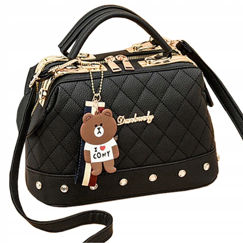 CZARNA TOREBKA Ramię Klasyczna PIKOWANA MIŚ Złote Dodatki