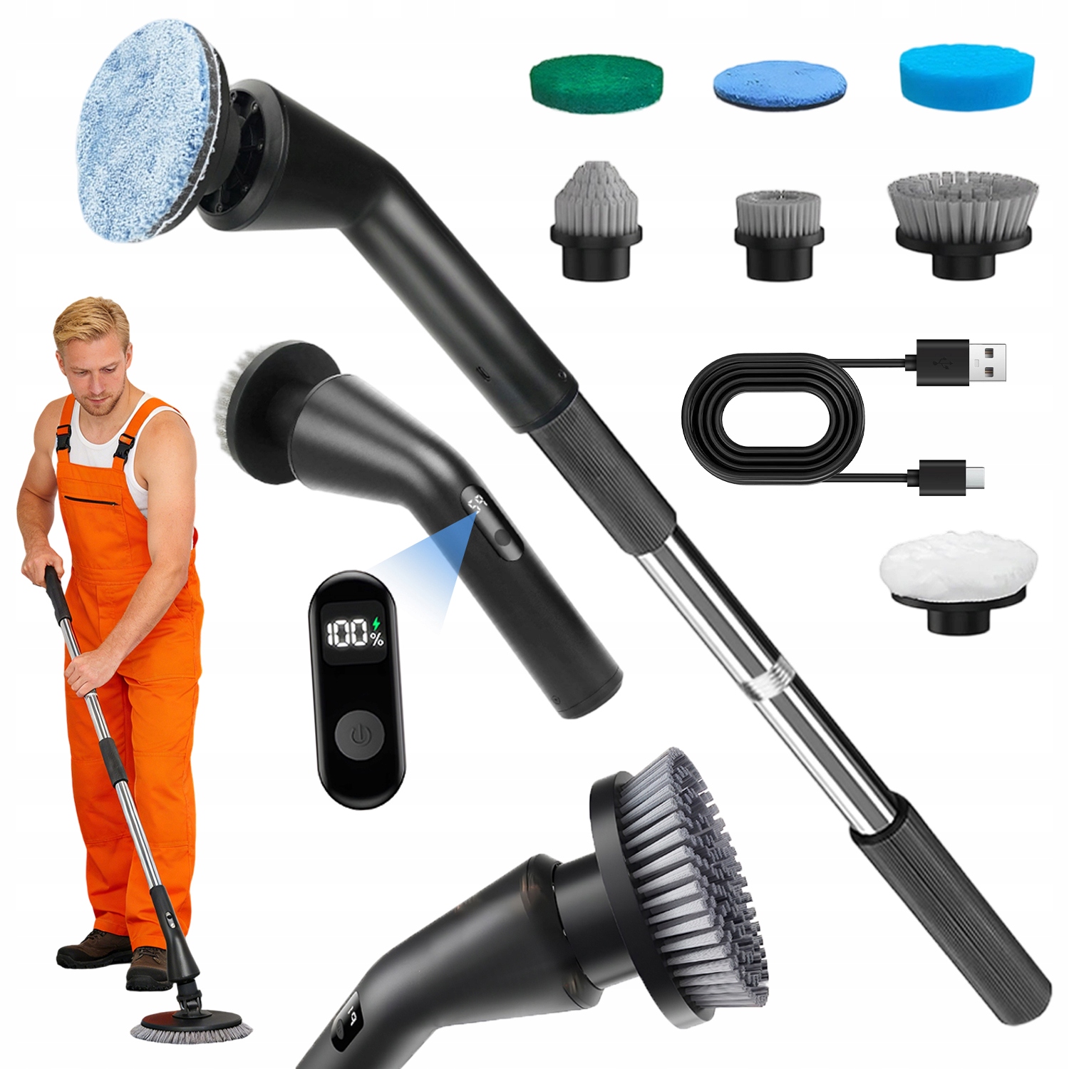 Levně Ruční, Rotační Čisticí Kartáč 7 V 1 Elektrický 2 Rychlosti