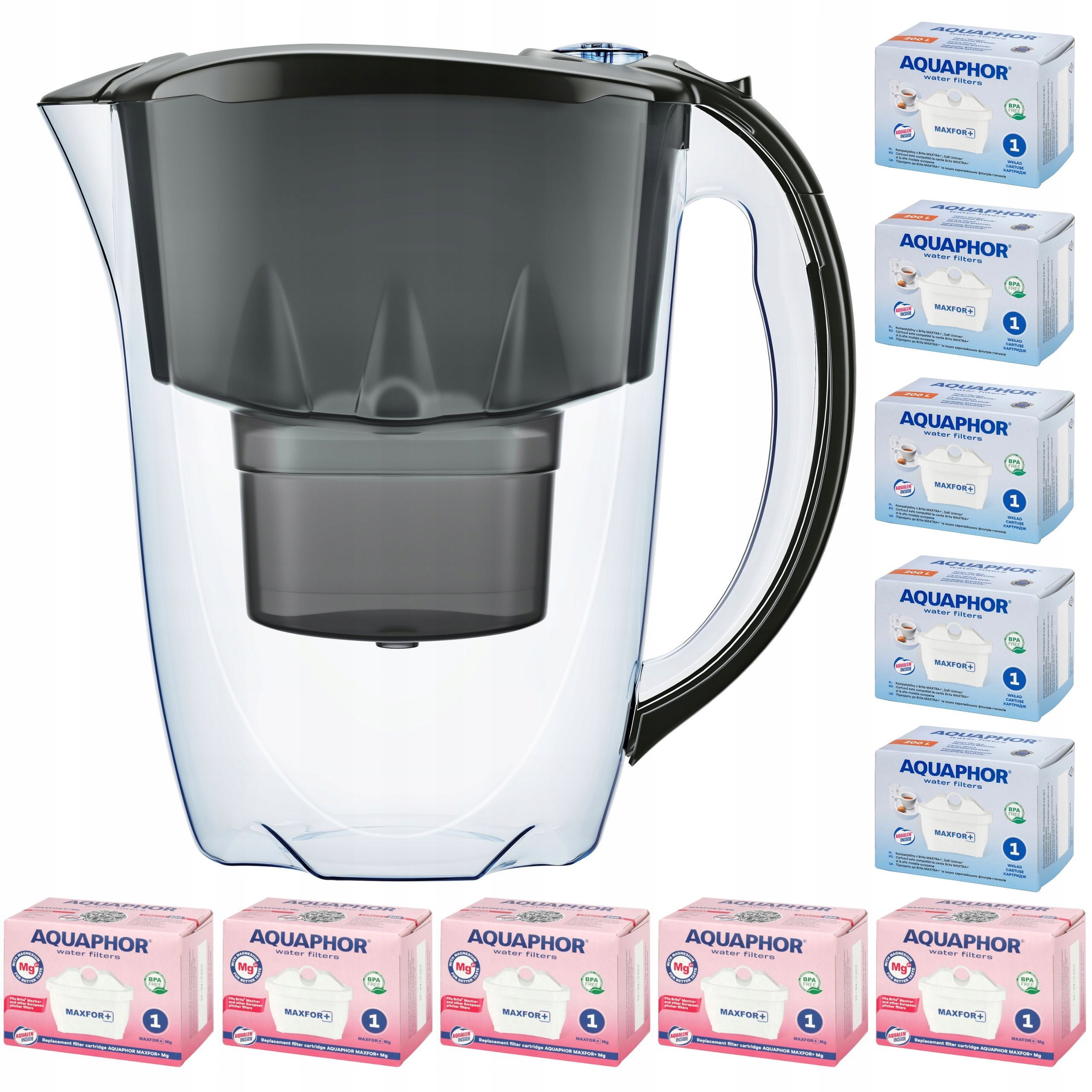 Filtrační konvice Aquaphor Amethyst 2,8 l 10 náplní (5+5 mg), černá Set