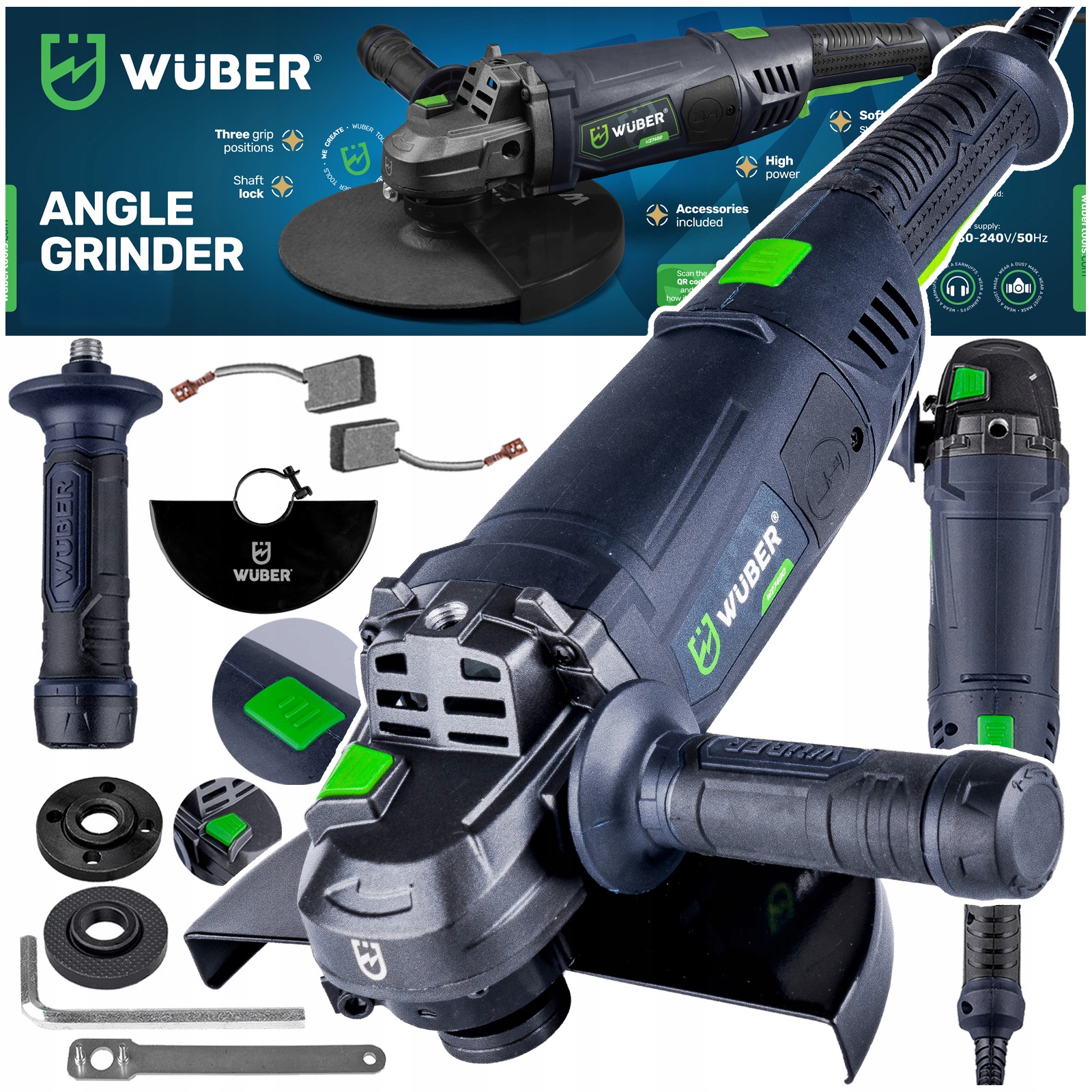 Szlifierka Kątowa Sieciowa 230MM Diax Kątówka Soft Start Duża 2000W 6500RPM