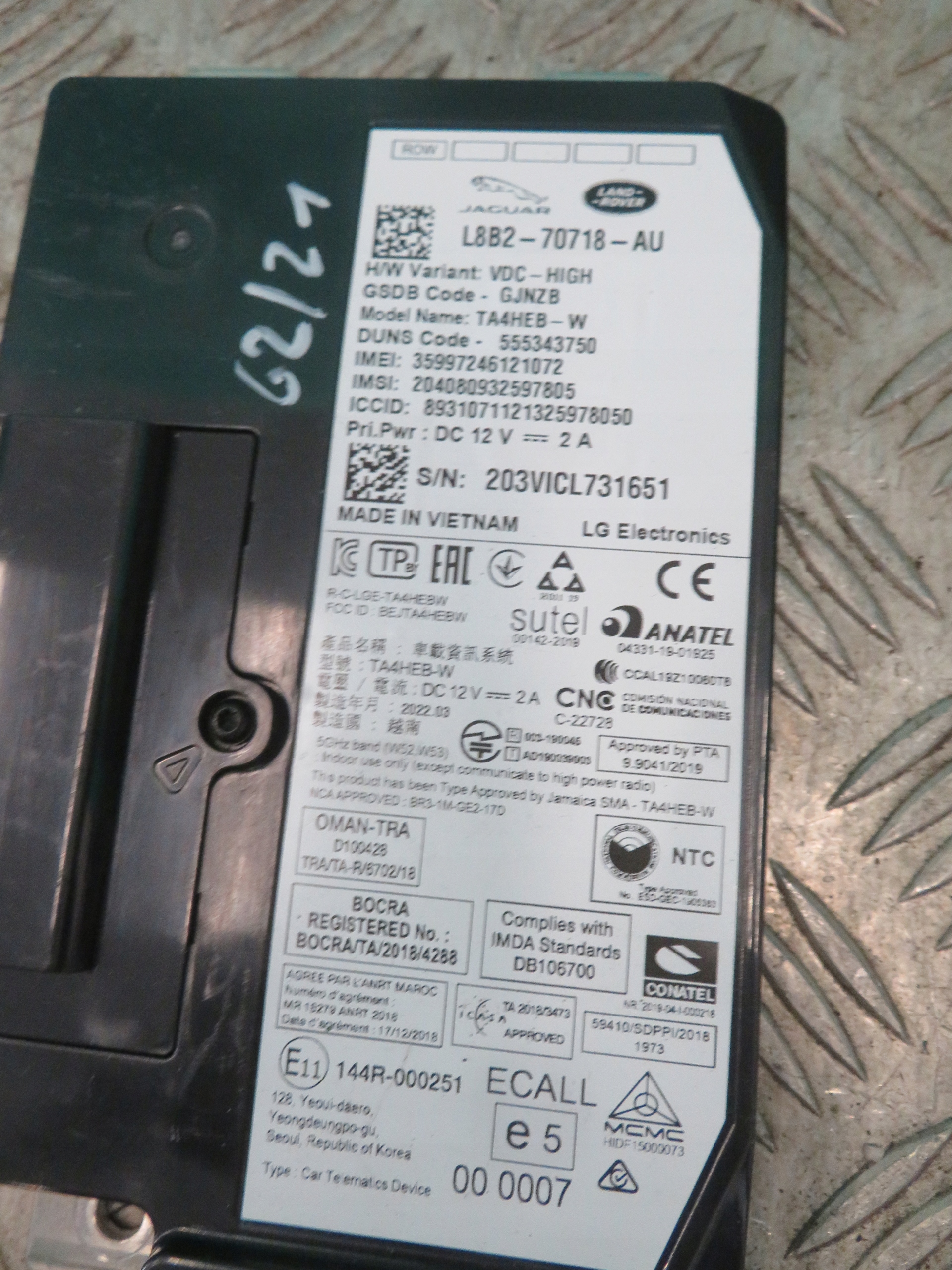 module TELEMATIC RANGE ROVER LAND ROVER VELAR L560 3.0 22R