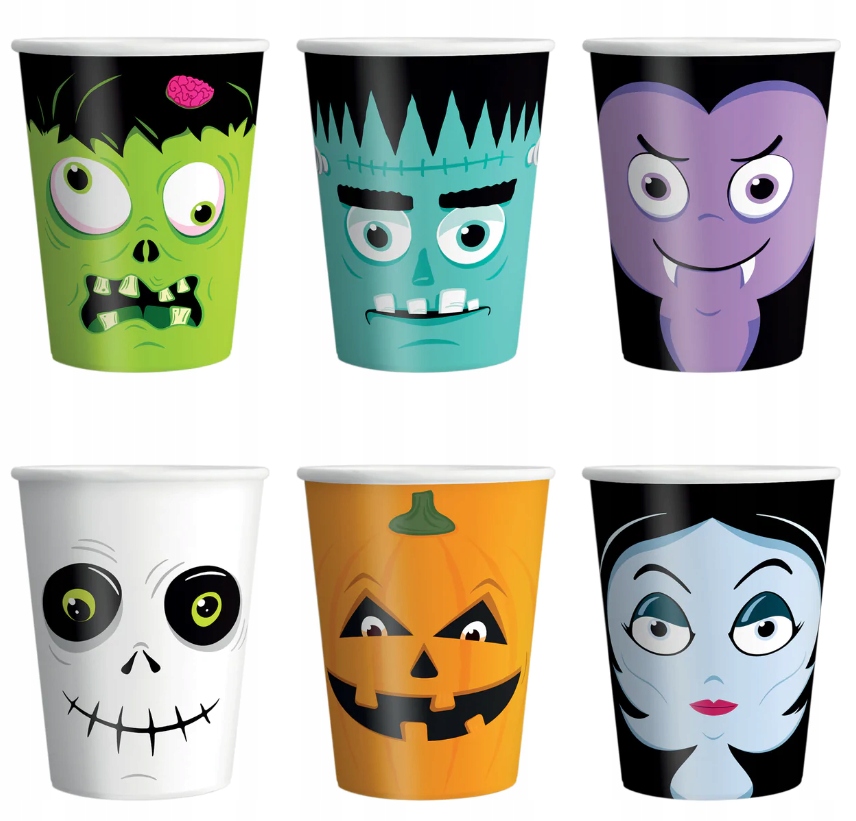 KUBECZKI PAPIEROWE HALLOWEEN MONSTER dekoracja 6 P