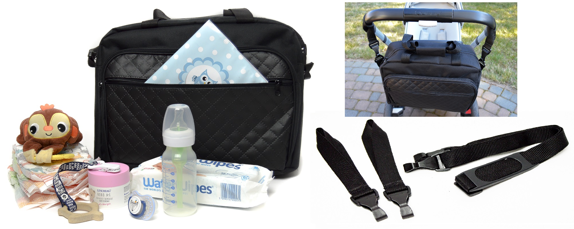 MOCNA POLSKA UNIWERSALNA TORBA DO WÓZKA Z PASKIEM Wysokość 26 cm