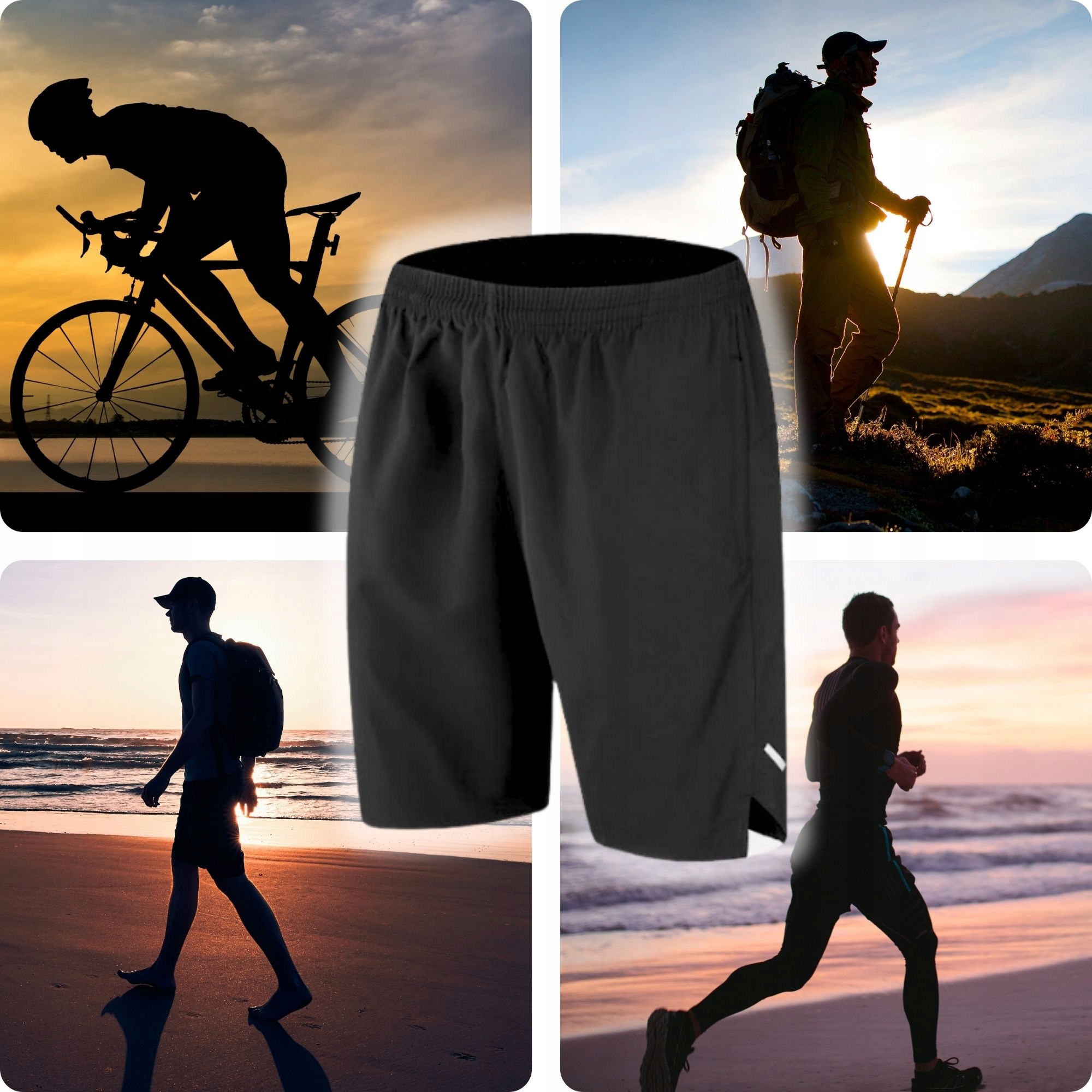 Spodenki rowerowe krótkie sportowe na rower CZARNE 2 KIESZENIE odblaski XL Model SPODENKI MĘSKIE KRÓTKIE CZARNE F22