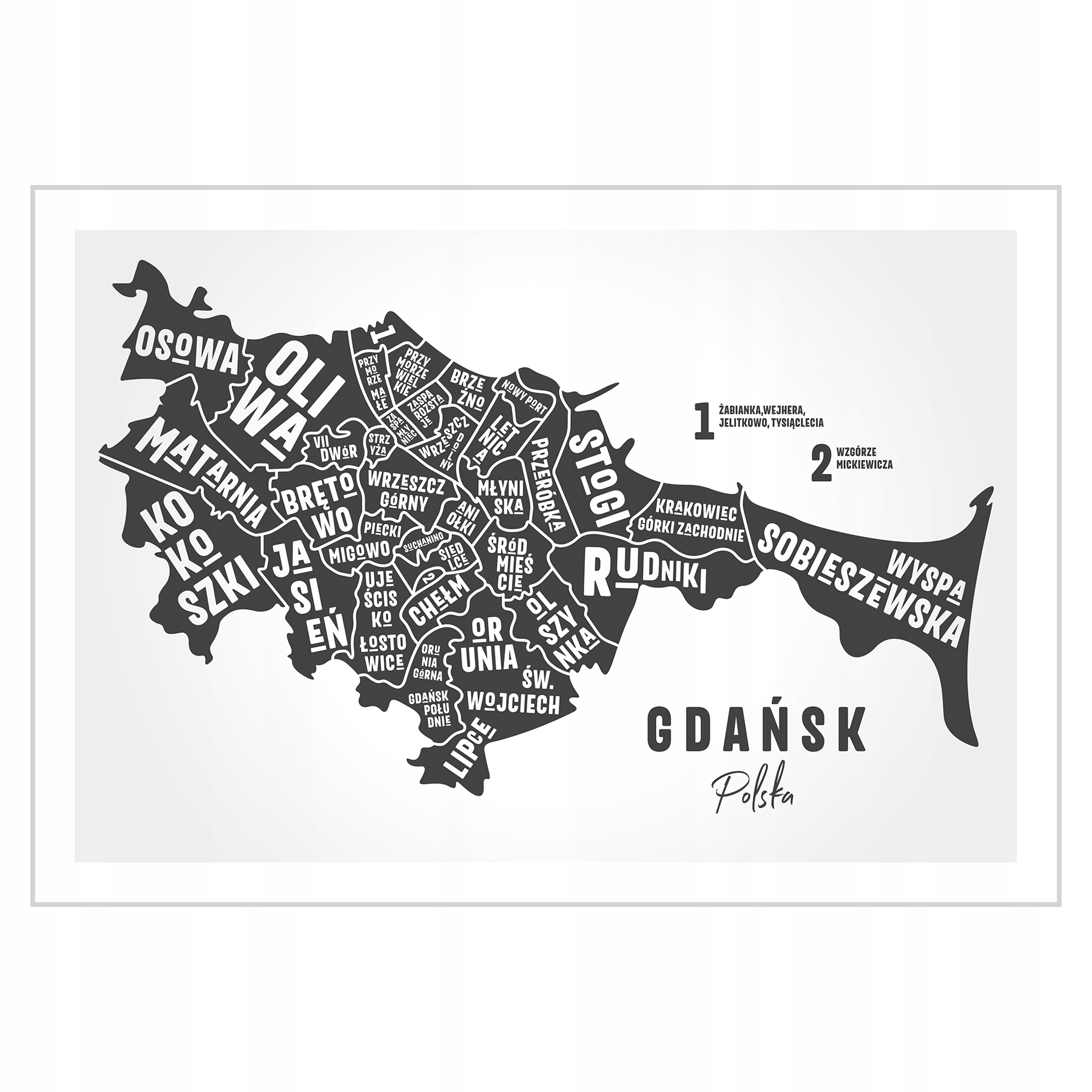 

Plakat 30x21 Mapa Gdańsk Dzielnice miasta