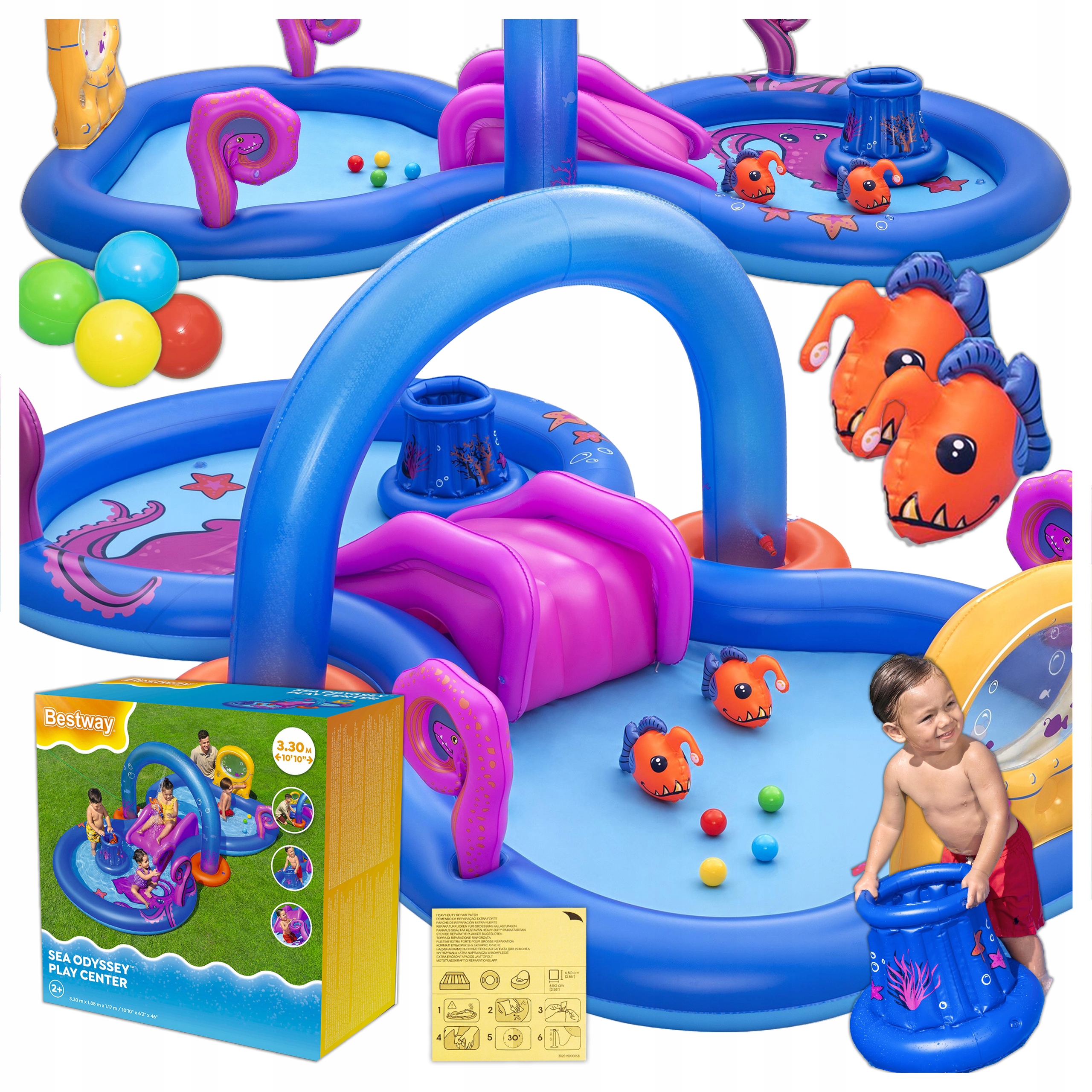 Nafukovacie Detské Ihrisko Šmýkačka Postrekovač Rybičky Rakety Lopty Bestway 53167