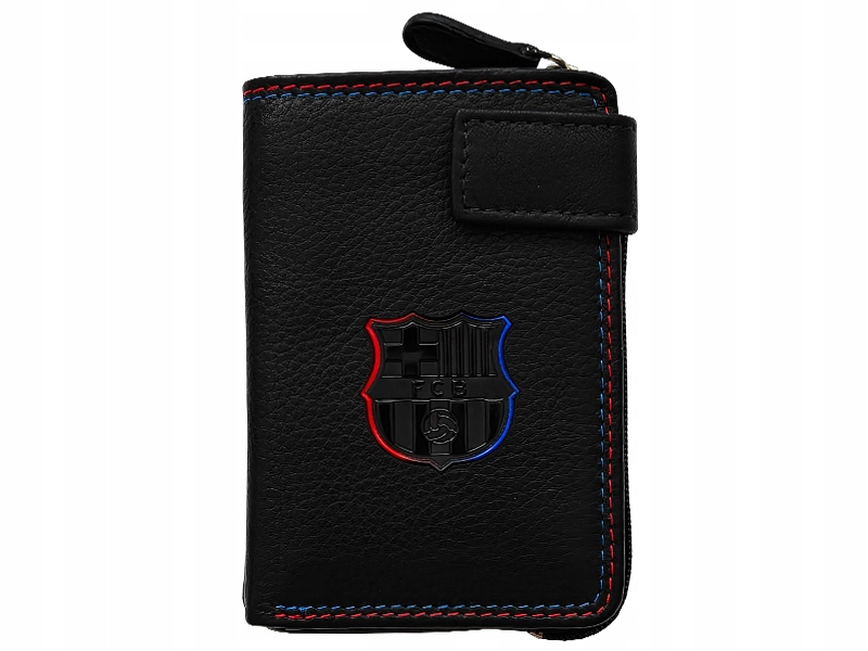 Fc Barcelona Portfel Na Zatrzask Czarny Skóra Naturalna Herb Two-color Rfid