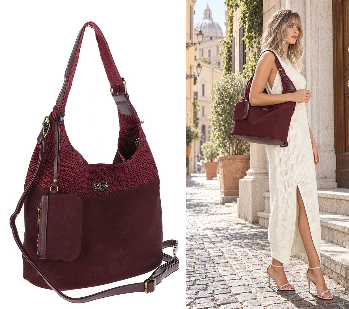 Dámská shopper kabelka prostorná, módní do práce, taška CC803 Bordó