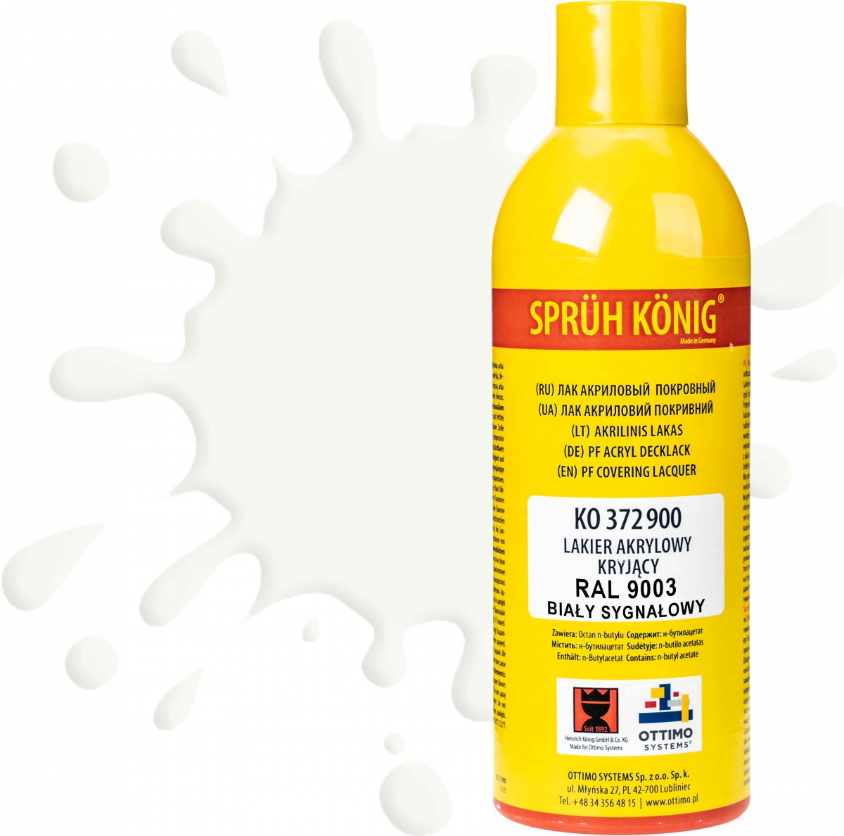 Ko 372 Krycí akrylový lak Ral 9003 bílý signální polomat 400 ml barva