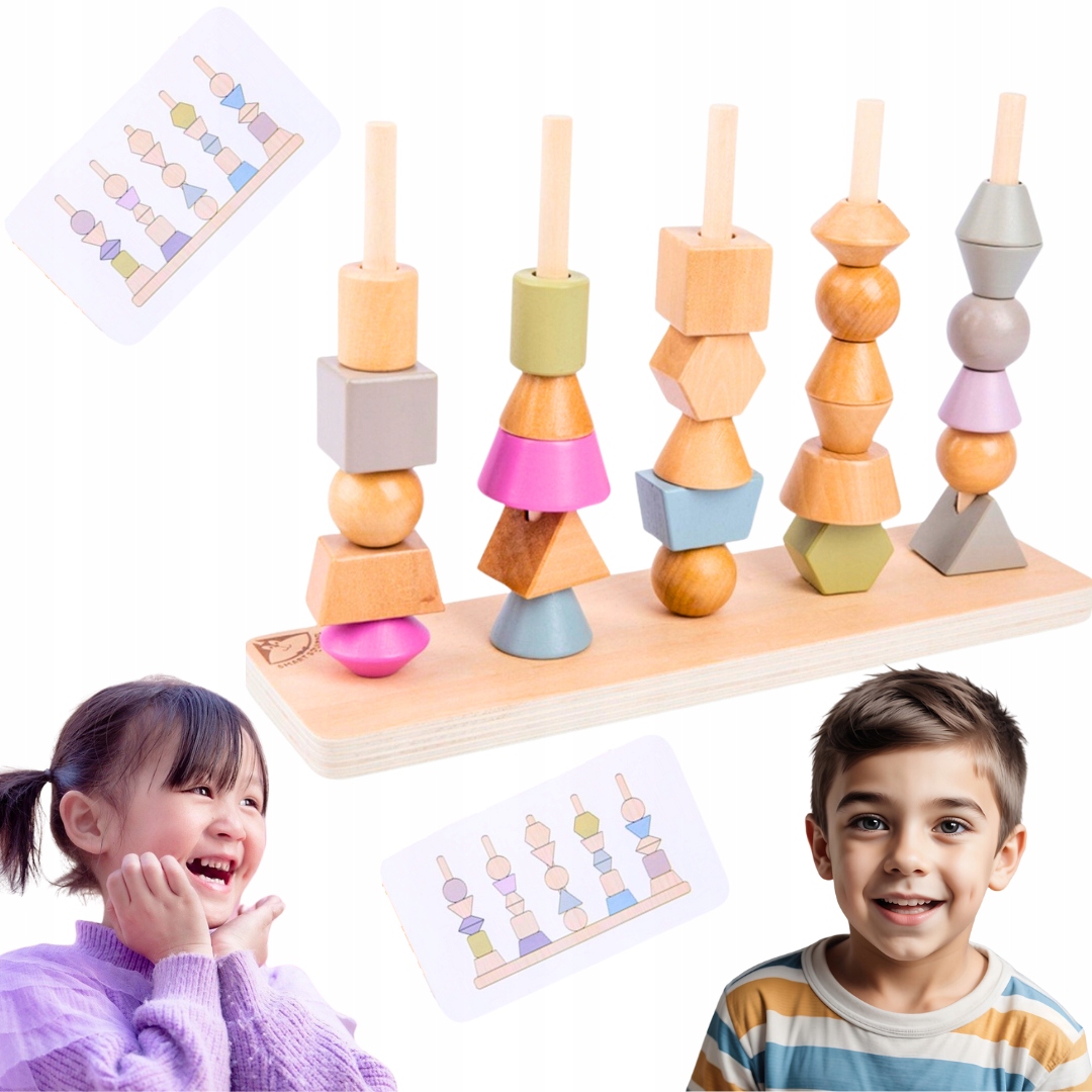 DREWNIANA UKŁADANKA KLOCKI DREWNIANE EDUKACYJNA ZABAWKA DO NAUKI SOLIDNA