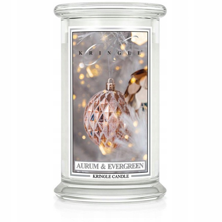 Aurum & Evergreen – Kringle Candle – velká svíčka se dvěma knoty (624 g)