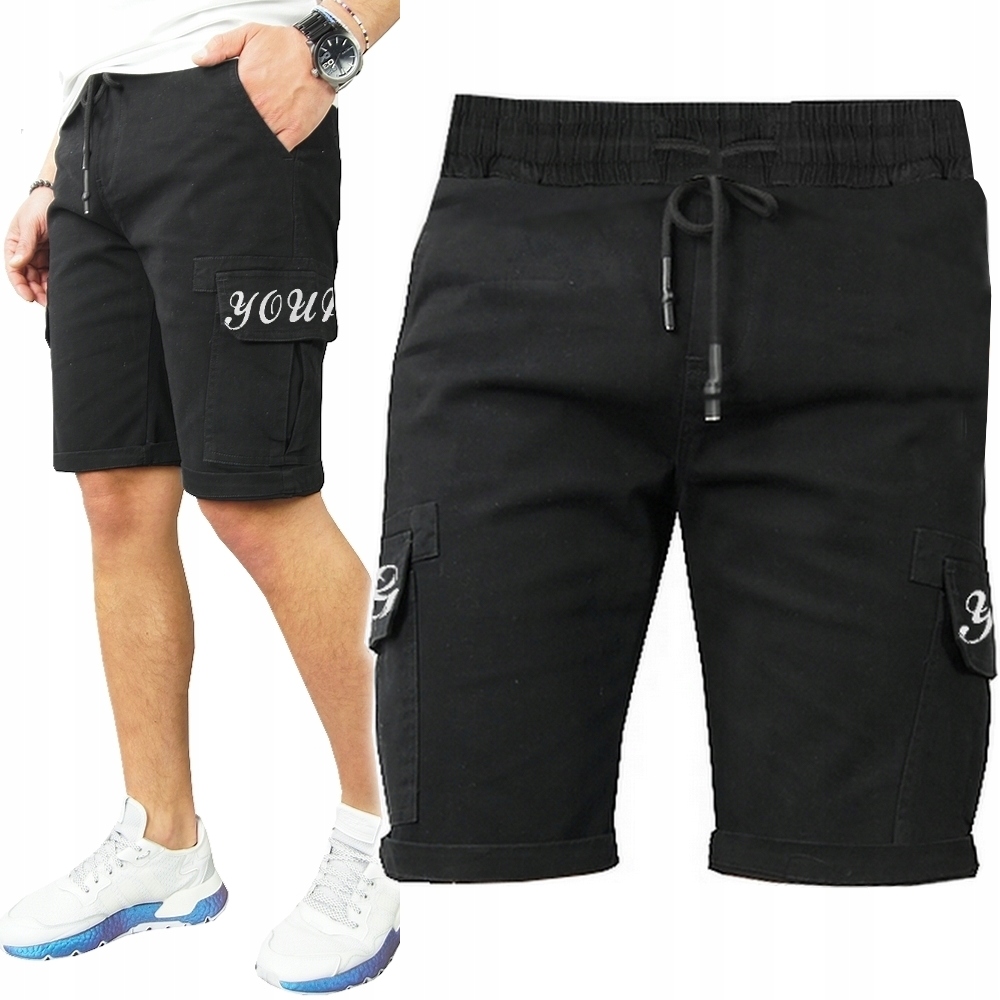 Spodenki Jeansowe męskie Bojówki krótkie spodnie z Kieszeniami Czarne M
