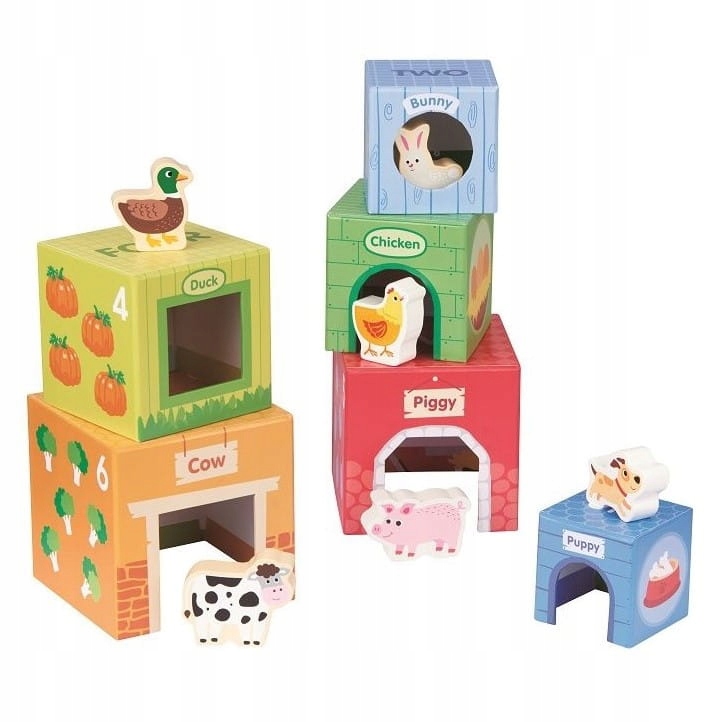 

Wieża piramida klocki drewniane figurki Zwierzątka