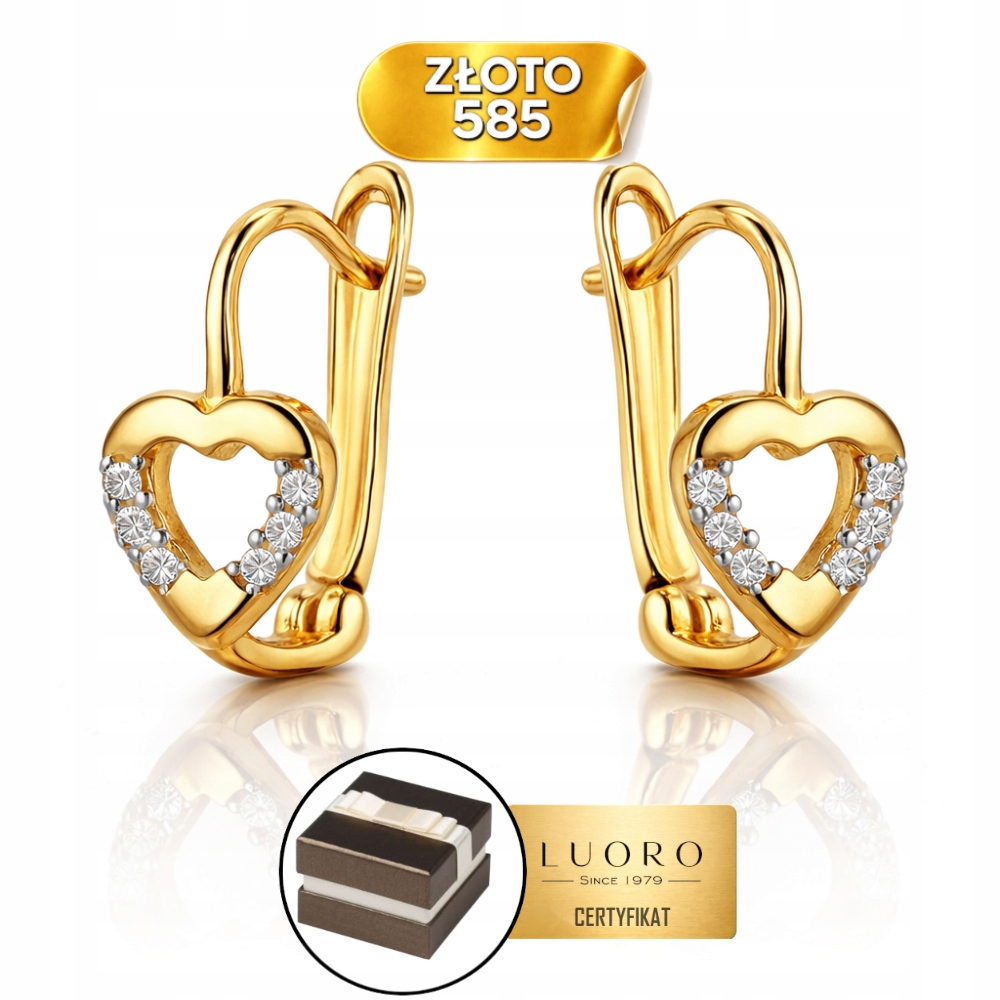 Náušnice Zlaté 585 14K Srdce Se Zirkony Anglické Zapínání 11 MM