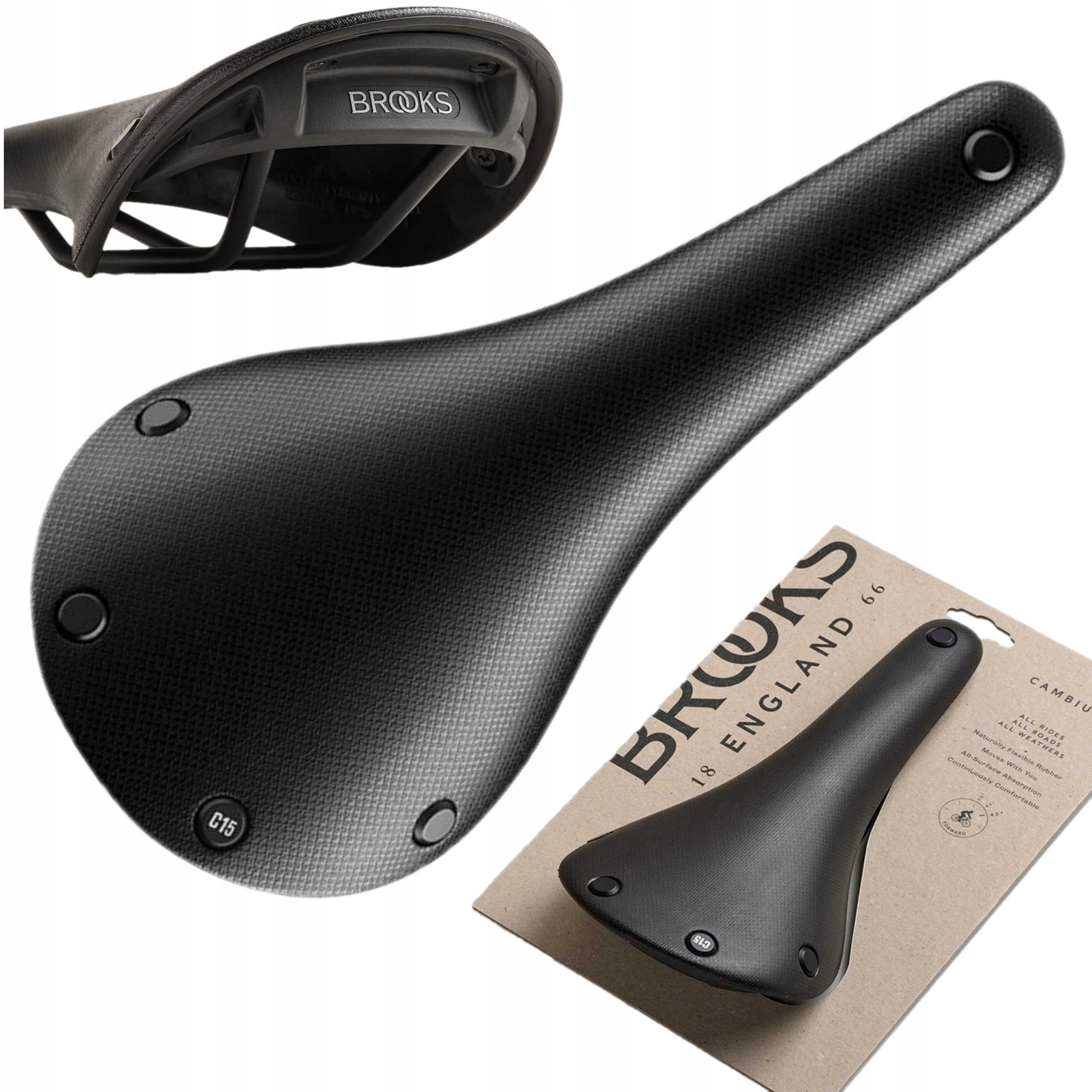 Cyklistické sedlo Brooks Cambium C15 Black Steel Rail 450g Odpružené