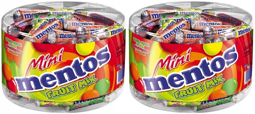 Mentos Mini cukierki truskawka, cytryna, pomarańcza, jabłko Słój 2x735g