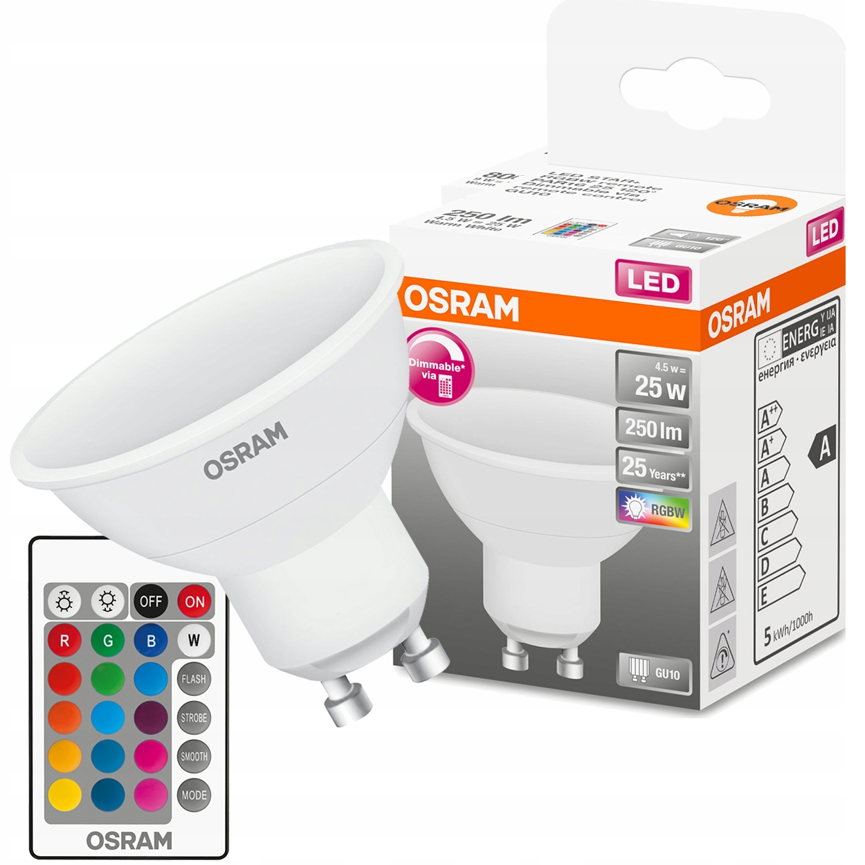 

Żarówka Led GU10 4.5W Rgb+w 827 Osram Pilot
