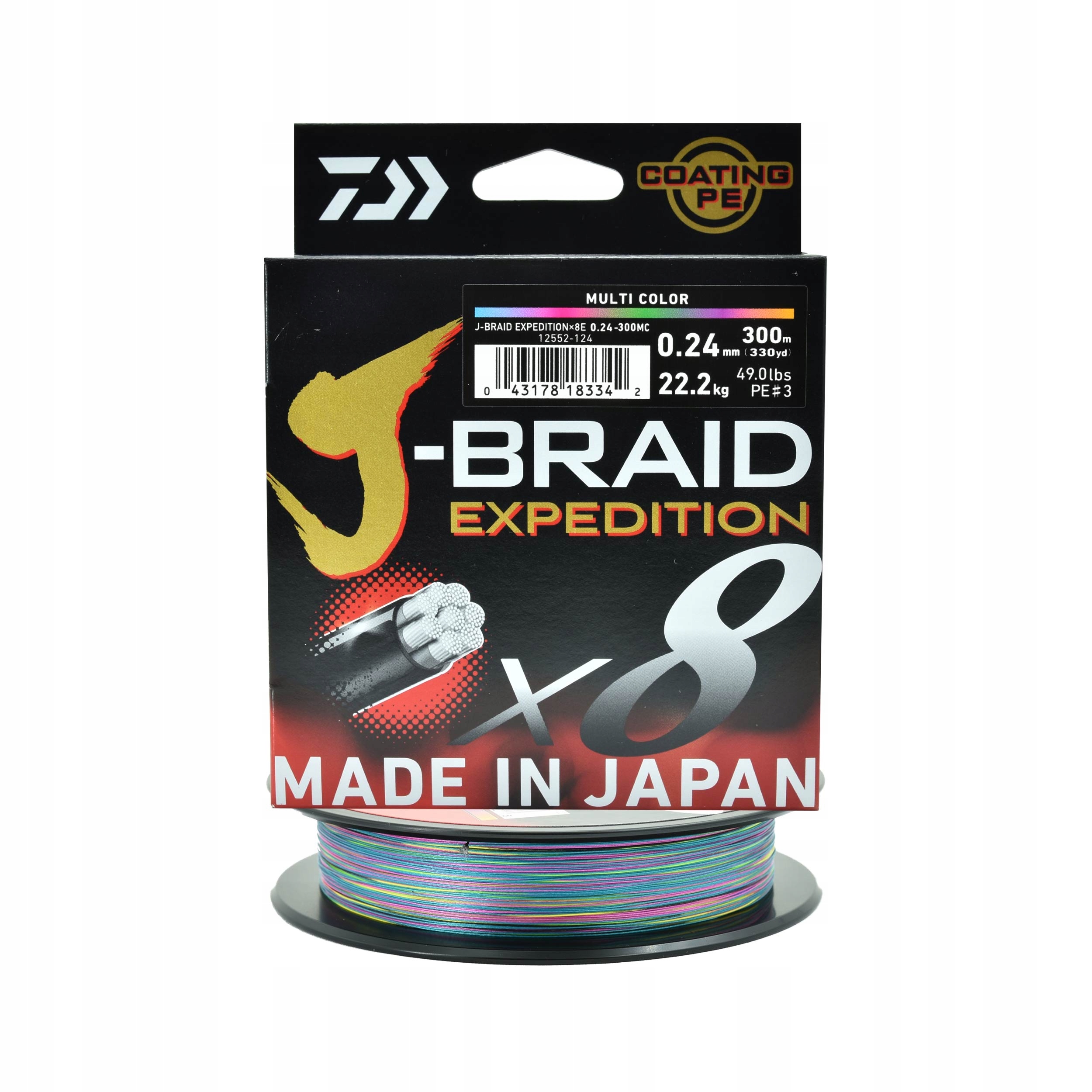Plecionka Daiwa J-Braid Expedition X8E multikolor 0.24mm 300m 22,20kg 1szt.