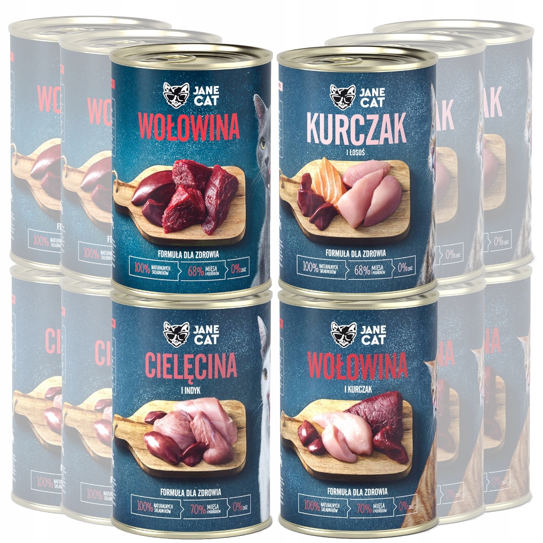 Levně Jane Cat Krmivo Pro Kočky MIX 4 Příchutí 12x400g