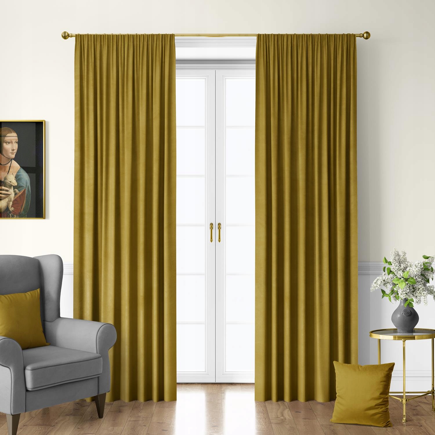 Závěs Samet, Velur, S Páskou 140 š x 225 v, Ztmavuje 70% Mustard