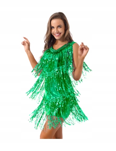 Sukienka Do Tańca Damska Latino Strój Zielona Z Frędzlami S 2666