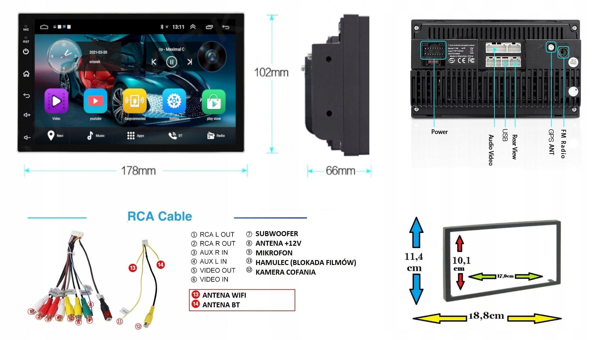 RADIO GPS ANDROID FIAT DUCATO 2006-2010r 4/64GB Złącza AUX USB