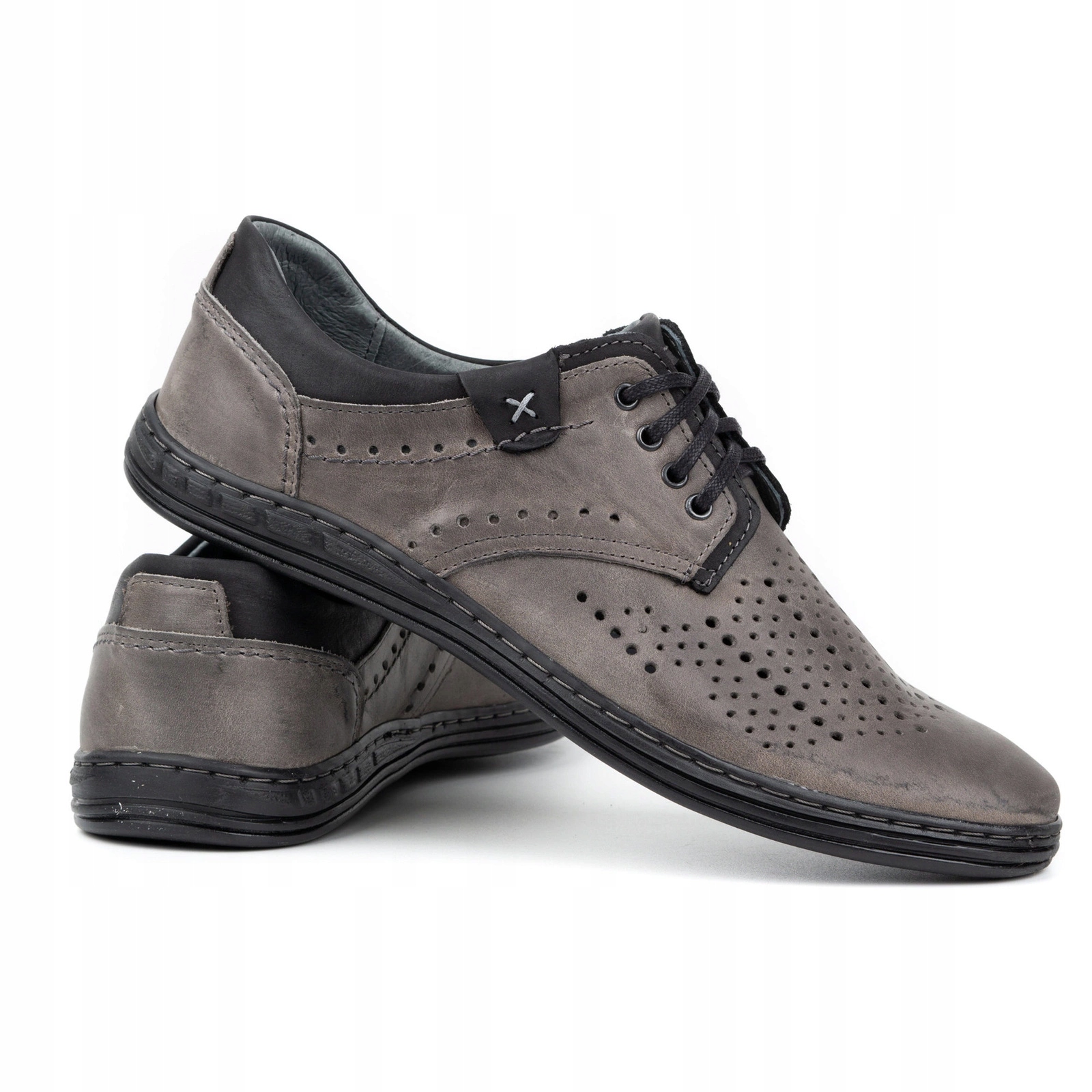 Kožené pánské letní šněrovací boty Polské 402L šedé 43