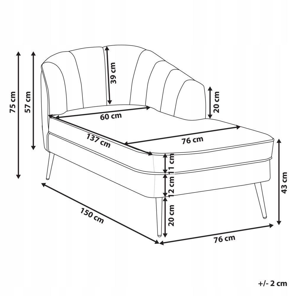SZEZLONG LEŻANKA DO SALONU BIURA BOUCLE PRAWOSTRONNY ZIELONY ALLIER Powierzchnia spania - długość (cm) nie dotyczy