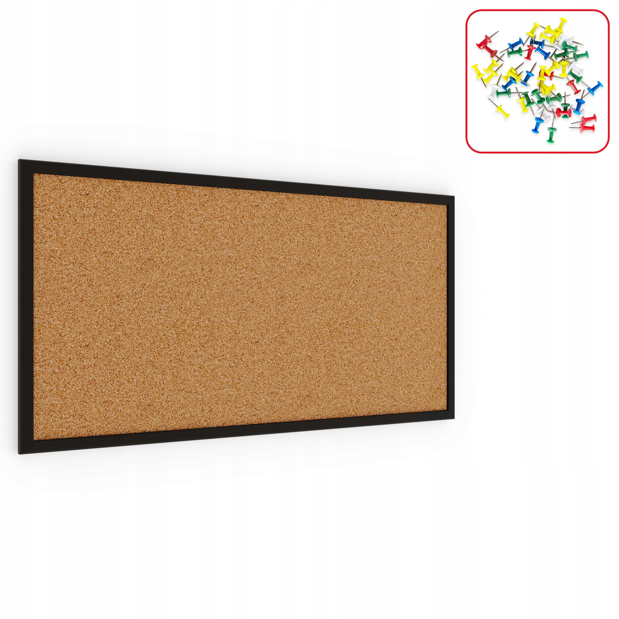 Tablica korkowa 80x40 cm rama drewniana lakierowana CZARNA + GRATIS