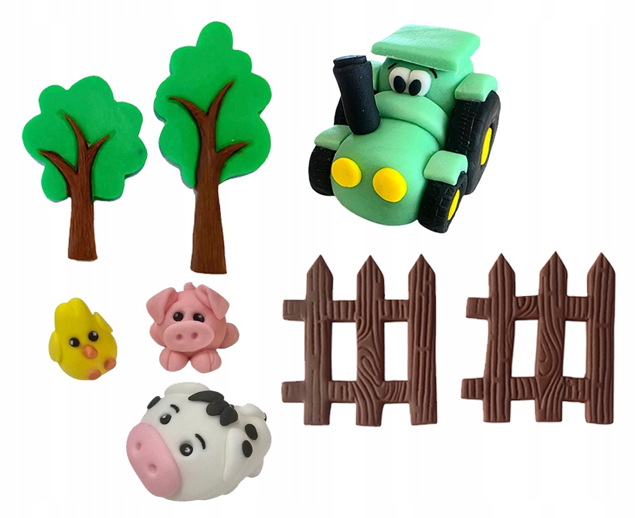 Levně Cukrový Set Figurky Farma Traktor Zvířátka Plot Stromy Velký dort