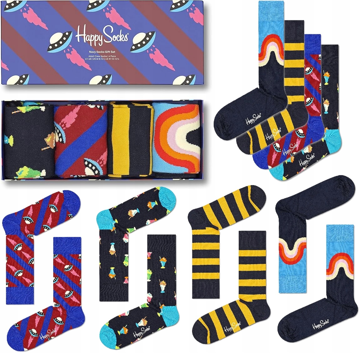 Happy Socks Ponožky vícebarevné bavlněné 36-40, sada 4 párů