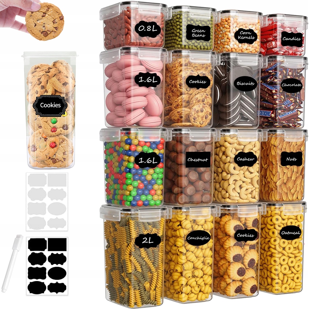 16 X Plastové Nádoby Na Potraviny Na Hermetické Obiloviny Pro Skladování