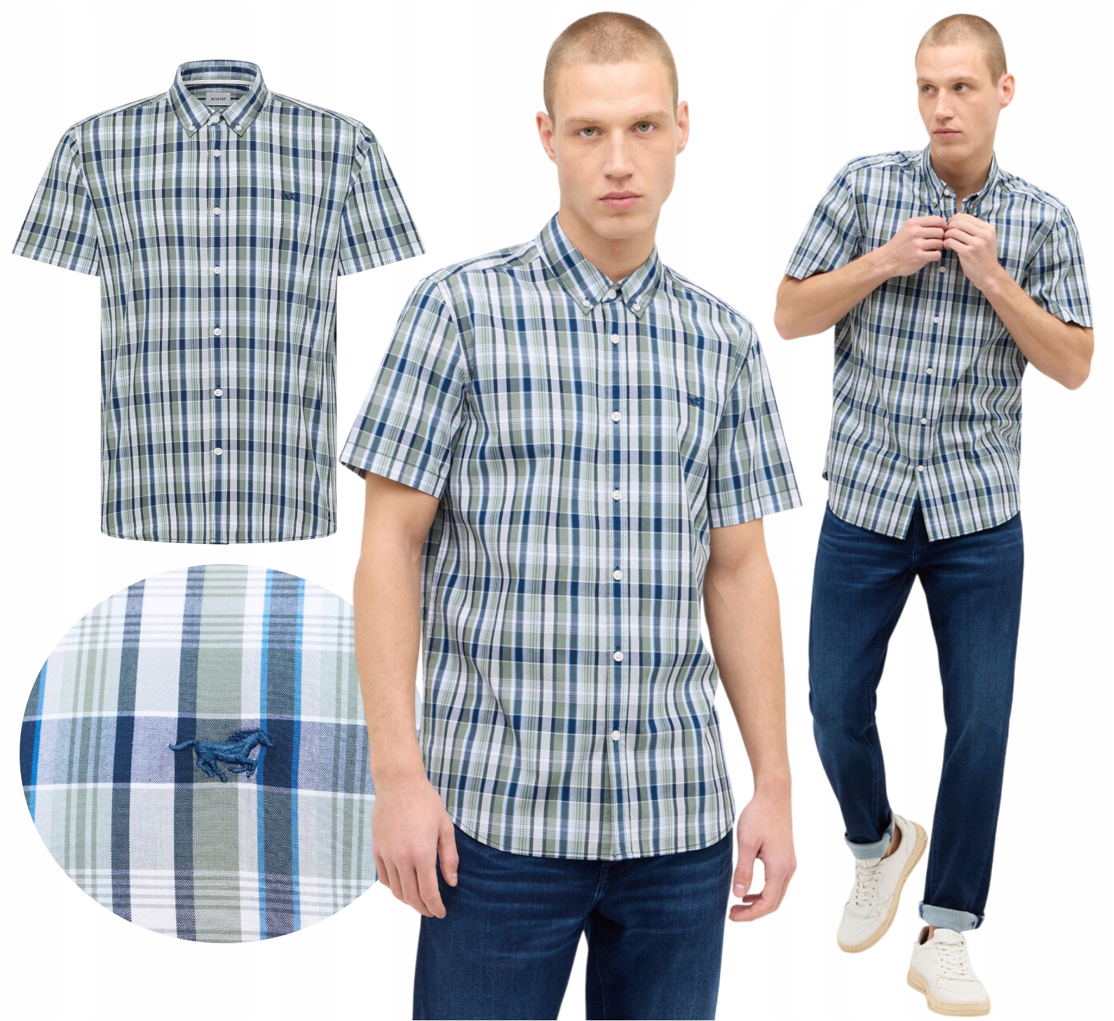 Pánská košile s krátkým rukávem Mustang Mřížka Bavlna Logo Baltimore vel. S