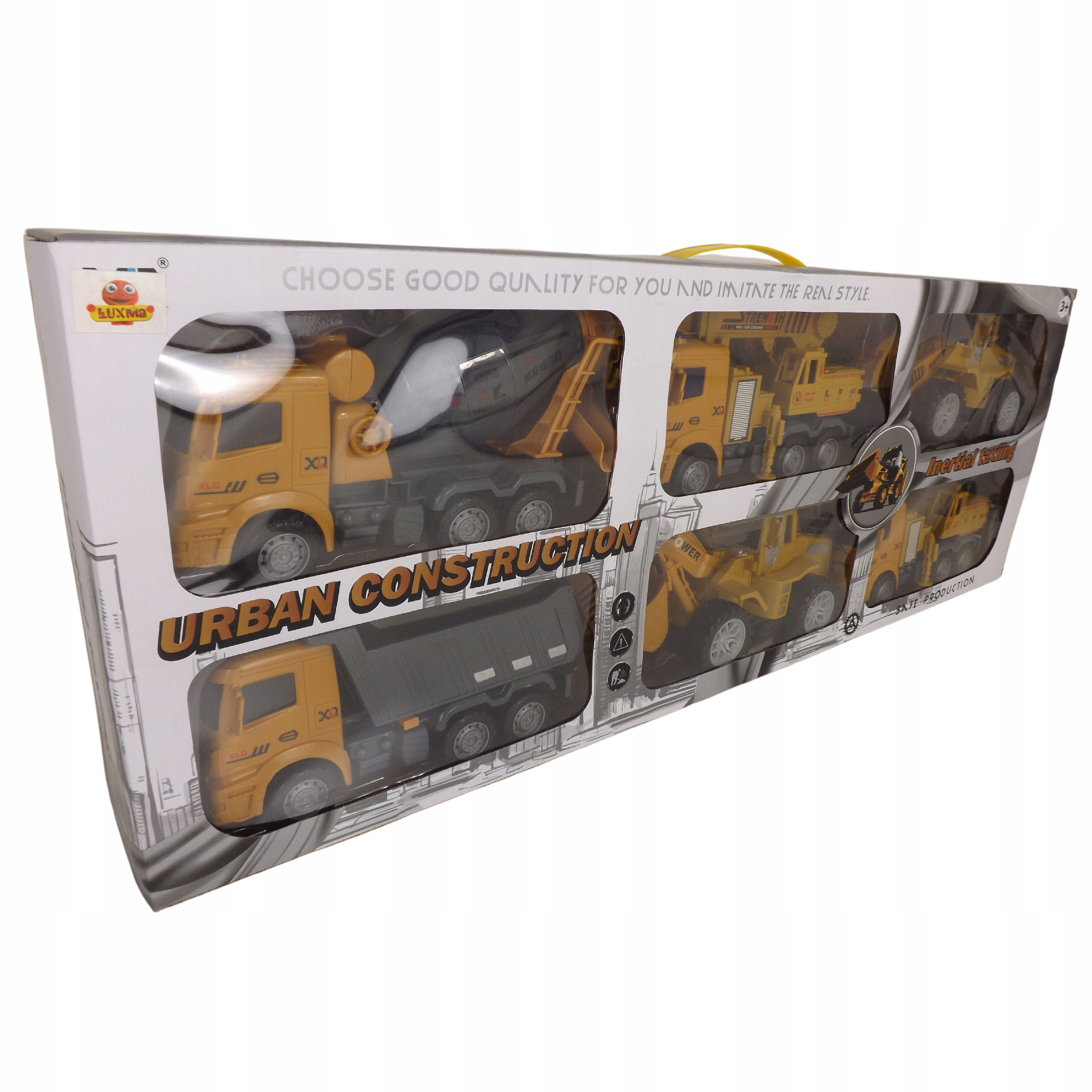 Zestaw 6 pojazdów budowlanych ruchome elementy 6C Kolor dominujący odcienie żółtego i złota