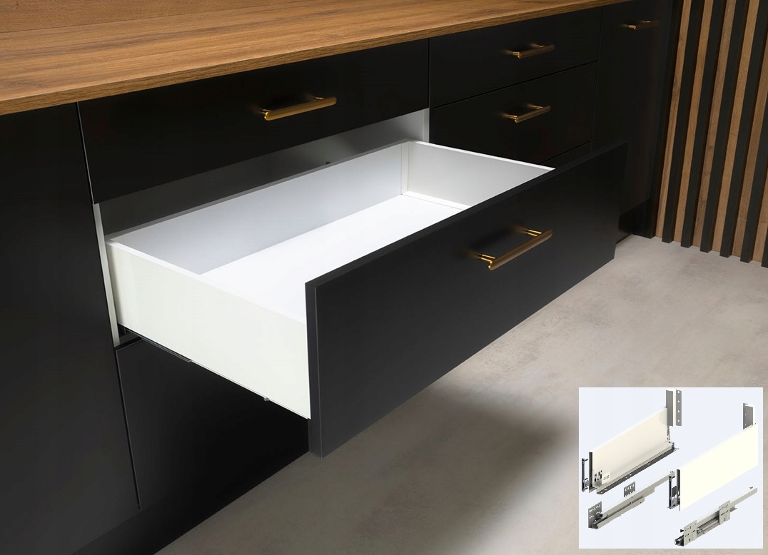 Szuflada Hafele Matrix S Slim 2.0 Średnia H135 400 Biały mat