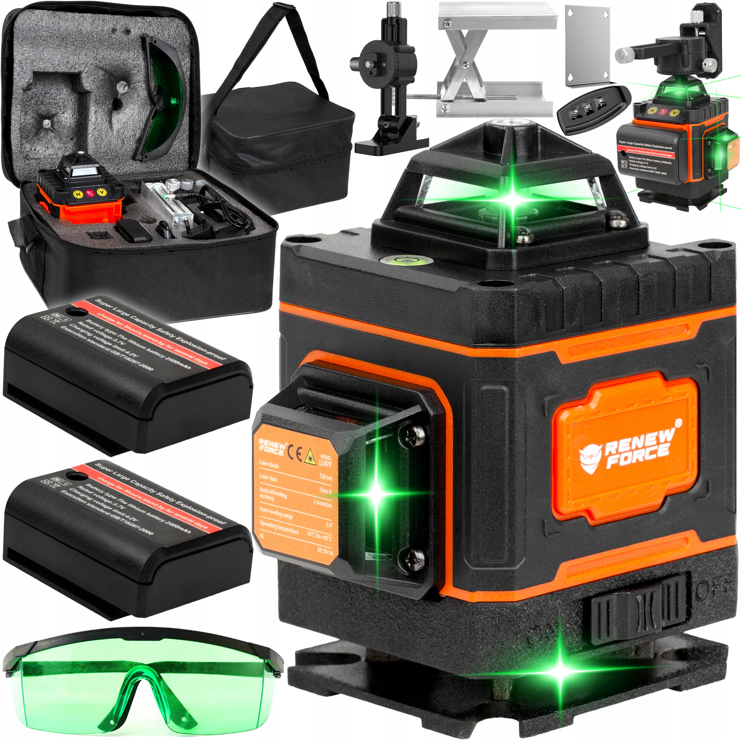 Laserová Vodováha Plošinová Křížový Laser 4D 16 Řádků Kufr 2x Ak