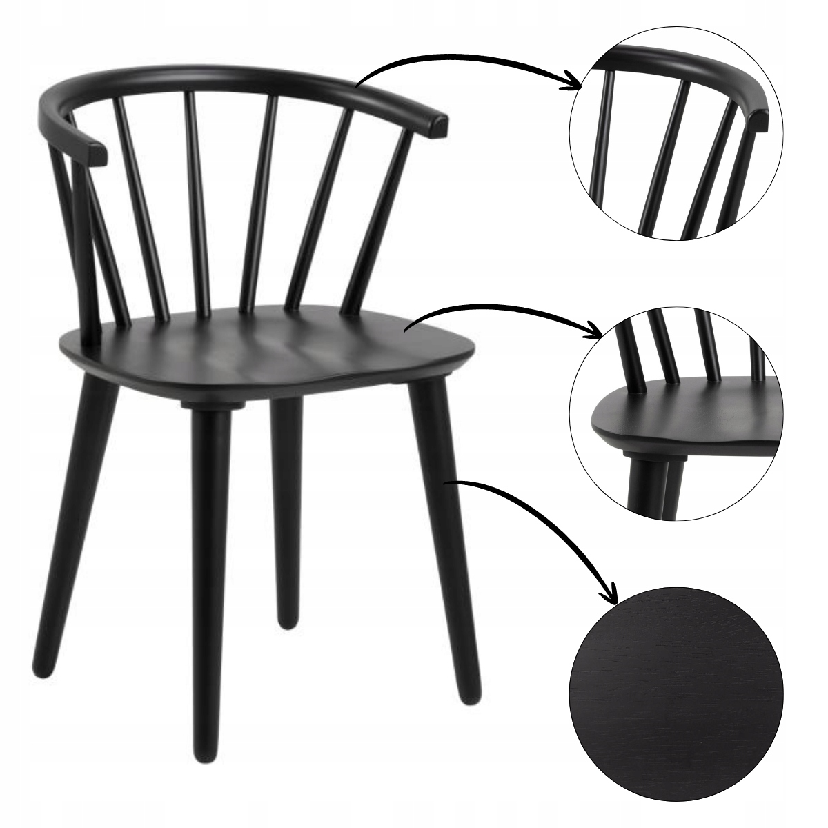 Čierna stolička do jedálne, kuchyne, obývačky s operadlom, klasické drevené kreslo Ida