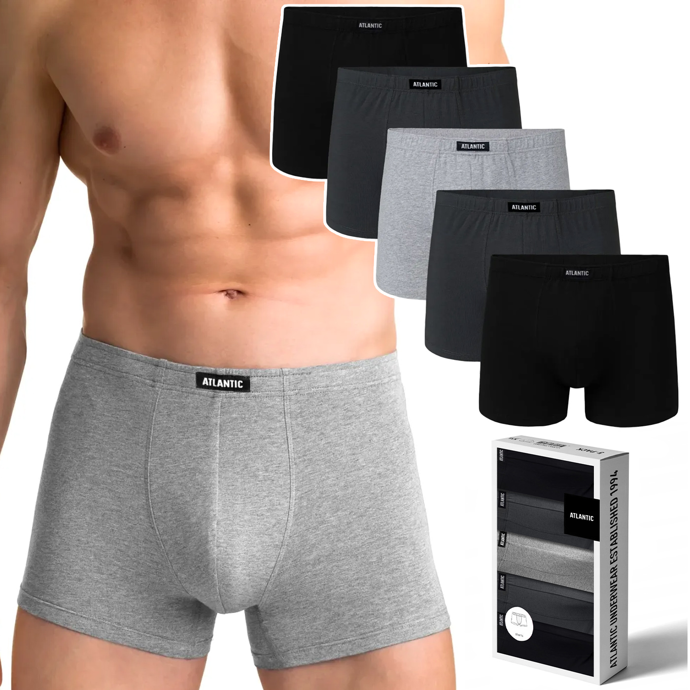 Pánské bavlněné boxerky 5 Párů přiléhavé Atlantic 5SMH-001 M