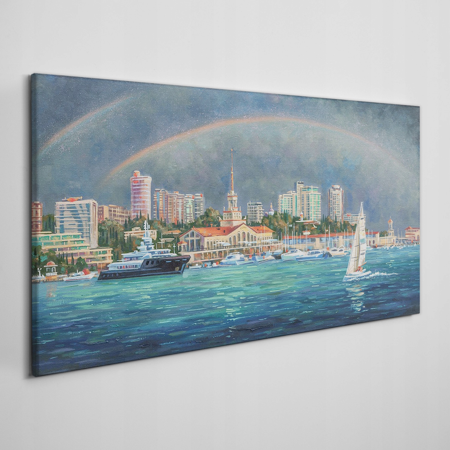 

Płótno obraz na ścianę Port statki tęcza 120x60 cm